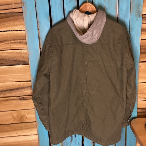 Dickies quilted lining jacket with sweatshirt hood large olive gray zip up snaps - Picture 7 of 10